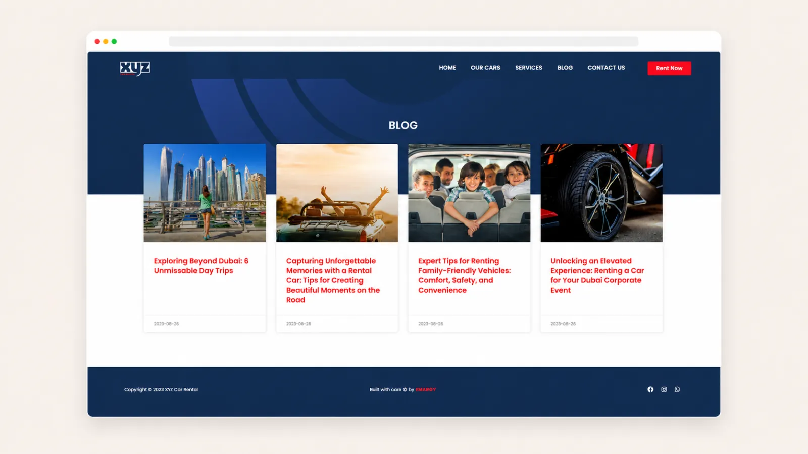 Blog page designed to support content publishing and strengthen the brand’s online presence.