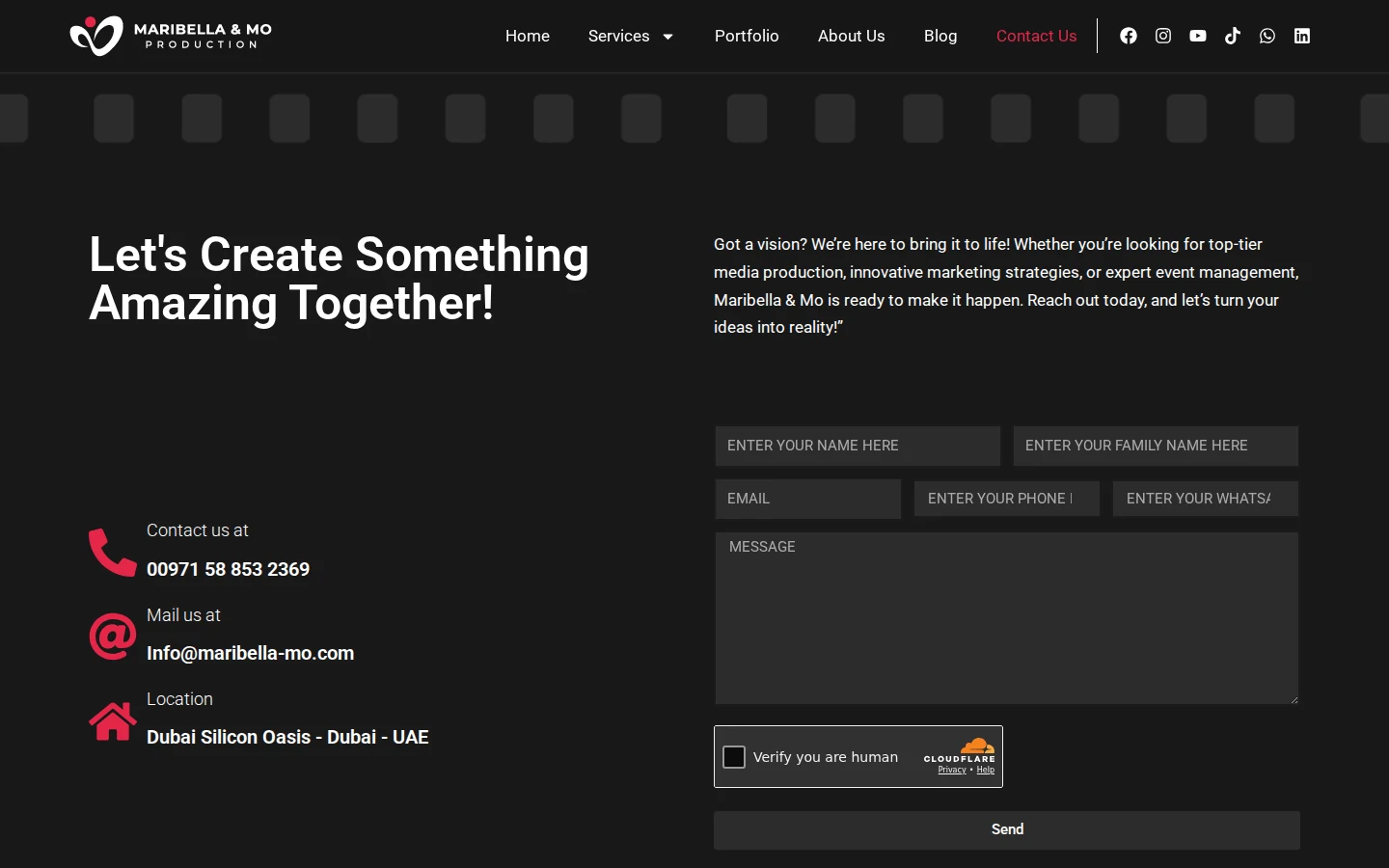Maribella & Mo website contact page
